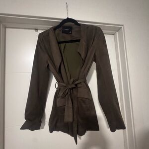 Olivaceous Olive Brown Tie-Waist Blazer
